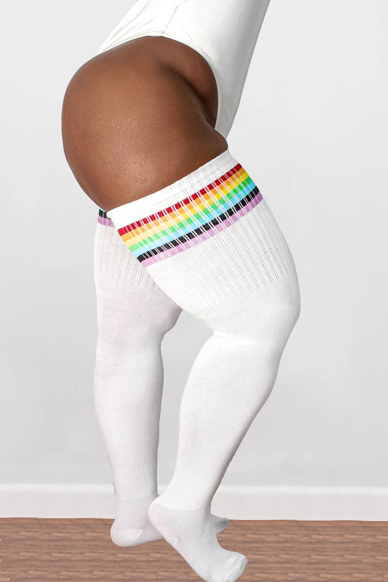 THUNDA THIGHS - Thunda Tūbbies - Plus Size Thigh High Socks - Rainbow